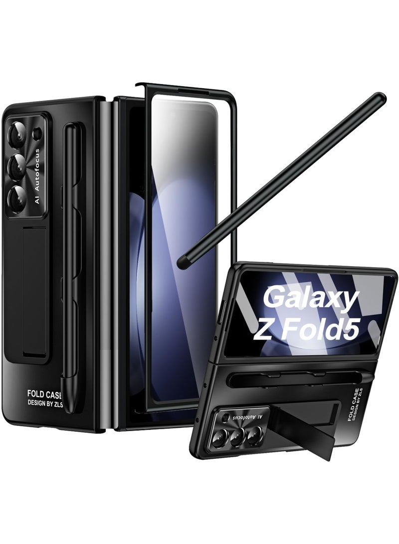 SYOSI Case for Samsung Galaxy Z Fold 5 with S Pen, Pen Holder & Screen Protector, Hinge Coverage Protection Luxury Phone Cover, Stand Adjustable, Shockproof Cover All-Inclusive Case (Black) - Image 1