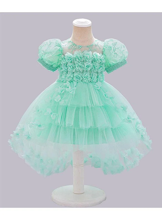 Mark & Mia Mark & Mia Butterfly Detailed Embellished and Embroidered Short Sleeves Frock - Sea Green