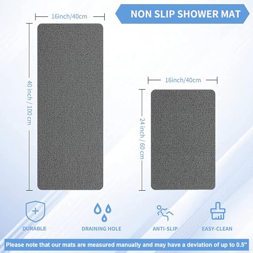 Hargiis Non-Slip Shower Mat Bathtub Mat for Bath Tub,Anti Slip Bath Tub Mat,Floor Mat,Soft PVC Loofah Bathroom Mats,Foot Scrubber Mat,Quick Drying Easy Cleaning Mats for Wet Areas（40 * 16 Grey） - Image 2