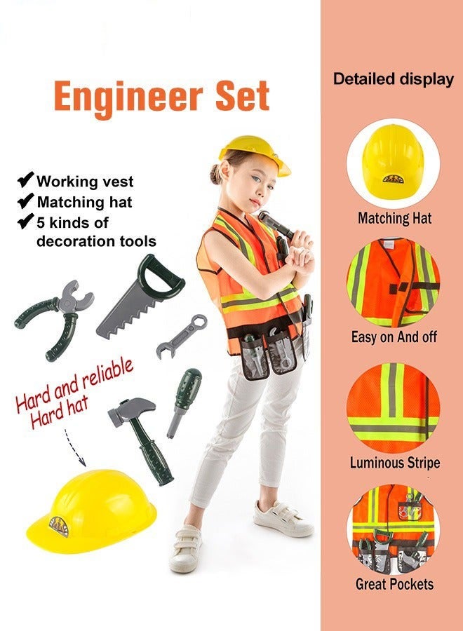 Pretend Builder Costume Set with Helmet and Tools for Kids 100-140cm Tall - Perfect for Role-playing and Themed Parties - Image 5