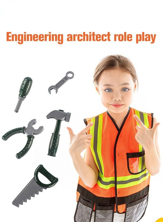 Pretend Builder Costume Set with Helmet and Tools for Kids 100-140cm Tall - Perfect for Role-playing and Themed Parties - Image 3