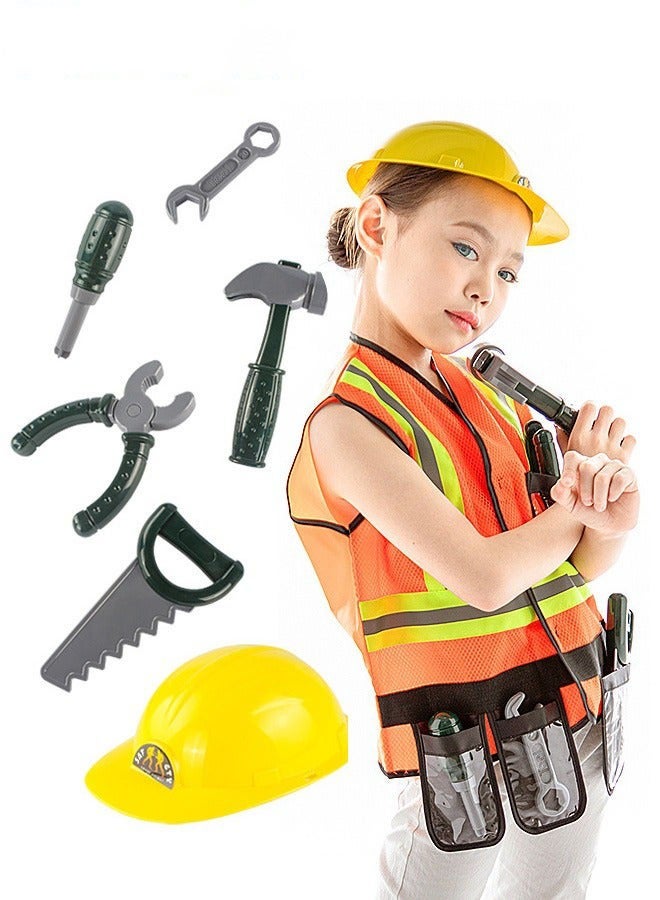 Pretend Builder Costume Set with Helmet and Tools for Kids 100-140cm Tall - Perfect for Role-playing and Themed Parties - Image 1