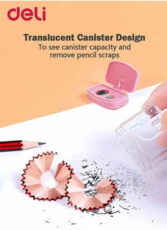 Deli Double Hole Manual Pencil Sharpener with Plastic Shell and High Quality Steel Blade for School Home Office Pink  - Image 4