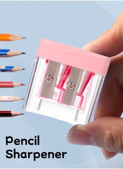 Deli Double Hole Manual Pencil Sharpener with Plastic Shell and High Quality Steel Blade for School Home Office Pink  - Image 1