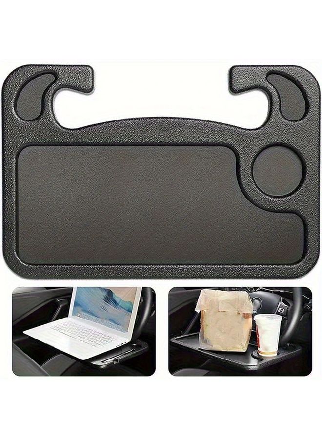 Grey Car Steering Wheel Tray Table 2 In 1 Dining And Drink Holder Portable Writing Desk - Image 1
