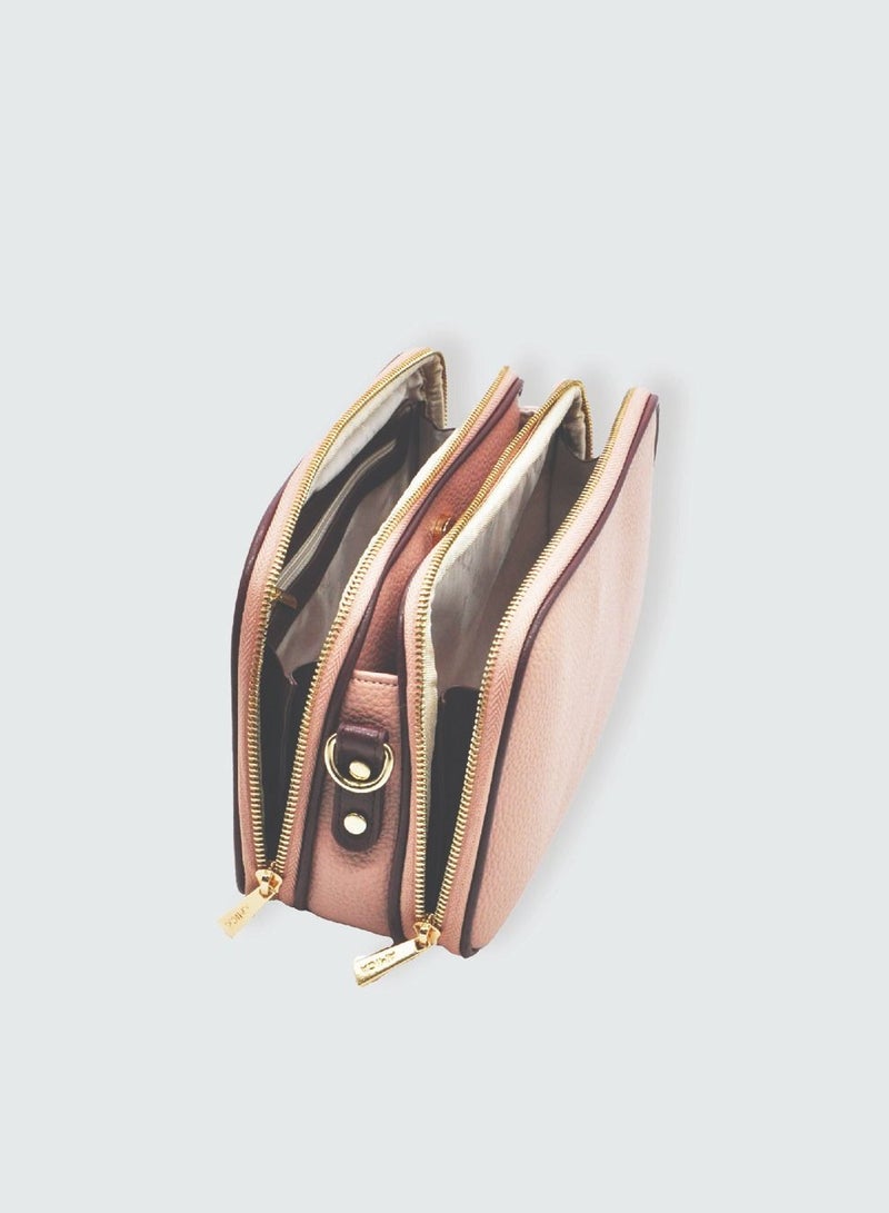 AMICA Diletta Womens's Crossbody Bag -Dusty Pink & Coffee Brown - Image 3