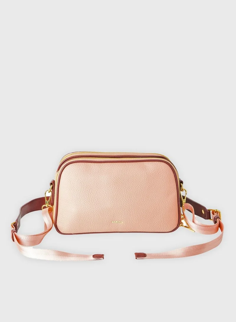 AMICA Diletta Womens's Crossbody Bag -Dusty Pink & Coffee Brown