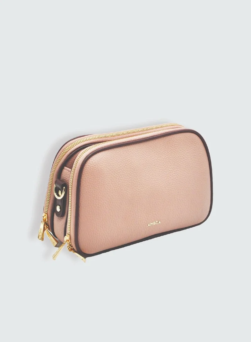 AMICA Diletta Womens's Crossbody Bag -Dusty Pink & Coffee Brown