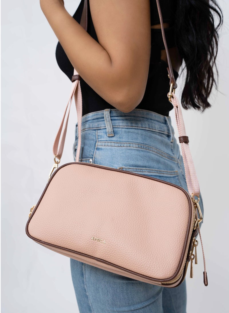 AMICA Diletta Womens's Crossbody Bag -Dusty Pink & Coffee Brown - Image 5