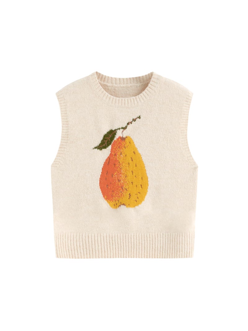 CIDER Womenâ€™s Sweater Vest Knit Sleeveless Pear Cute Graphic Sweater Vest Tank Top Fall Outfits Beige - Image 1