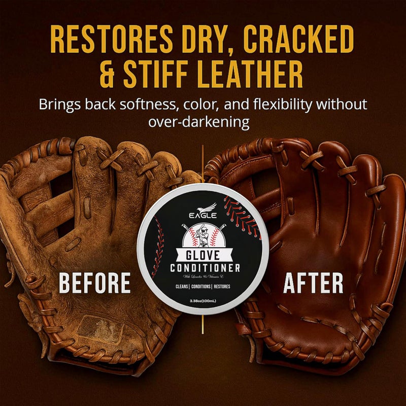 Eagle Leather Glove Conditioner Cream 2pc Set with Conditioning Balm & Cloth â€“ Restore, Soften & Protect Baseball Mitts, Softball Gloves, Football Leather & Sports Gear - Image 2