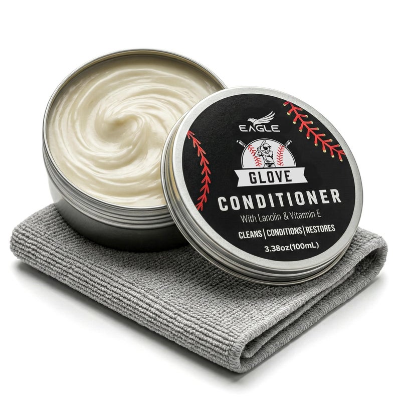 Eagle Leather Glove Conditioner Cream 2pc Set with Conditioning Balm & Cloth â€“ Restore, Soften & Protect Baseball Mitts, Softball Gloves, Football Leather & Sports Gear - Image 1