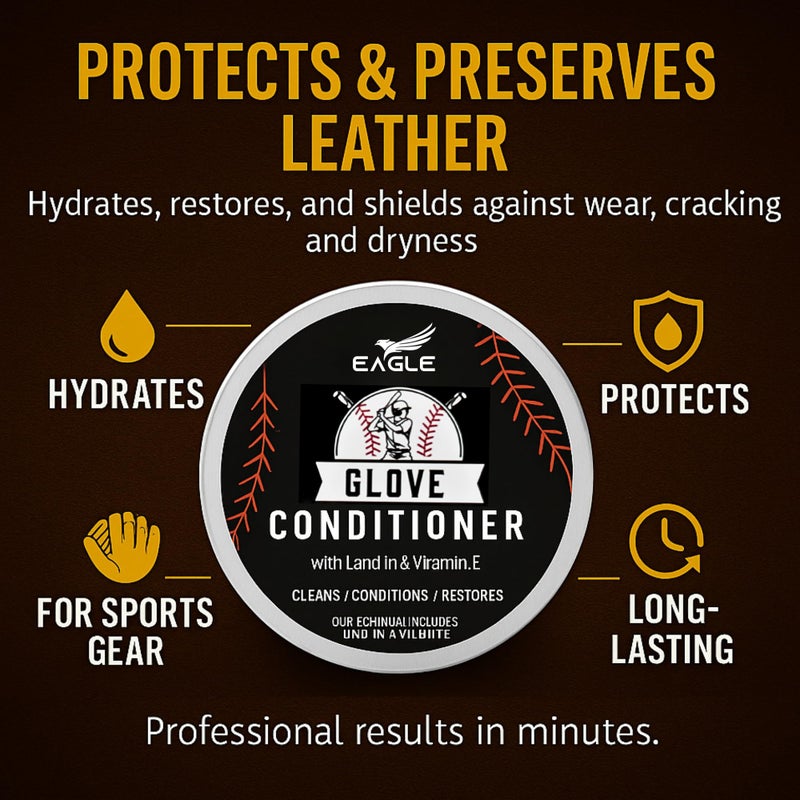 Eagle Leather Glove Conditioner Cream 2pc Set with Conditioning Balm & Cloth â€“ Restore, Soften & Protect Baseball Mitts, Softball Gloves, Football Leather & Sports Gear - Image 3