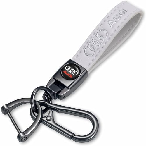 TACOMA Genuine Leather Car Keychain for Audi A3 RS3 A4 A5 A6 A7 RS7 A8 Q3 Q5 Q7 R8 Key Chain for Men and Women Family Present Key Ring AccessoriesWhite - Image 1