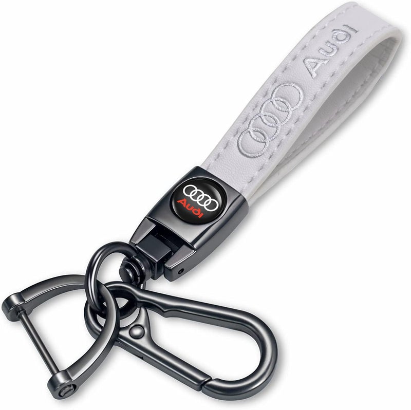 TACOMA Genuine Leather Car Keychain for Audi A3 RS3 A4 A5 A6 A7 RS7 A8 Q3 Q5 Q7 R8 Key Chain for Men and Women Family Present Key Ring AccessoriesWhite - Image 3