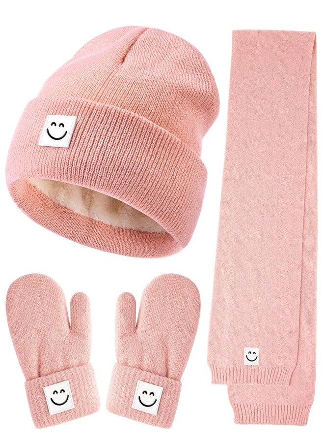 Hispeka Baby Beanie Mittens Scarf Set,Toddler Kids Winter Hat and Thermal Gloves Neck Warmer Set for Girls Boys Pink - Image 1