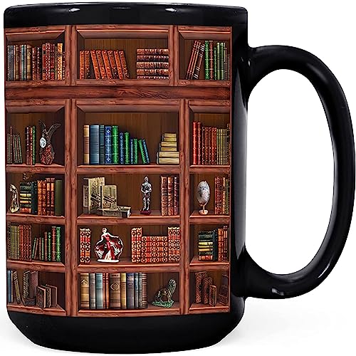 2IMT Book Mug Librarian Gifts for Book Lovers Women - Library Coffee Mug Book Club Gifts for Women - Reading Bookish Items Bookworm Librarian Lovers for Readers Writer Black 15oz - Image 1