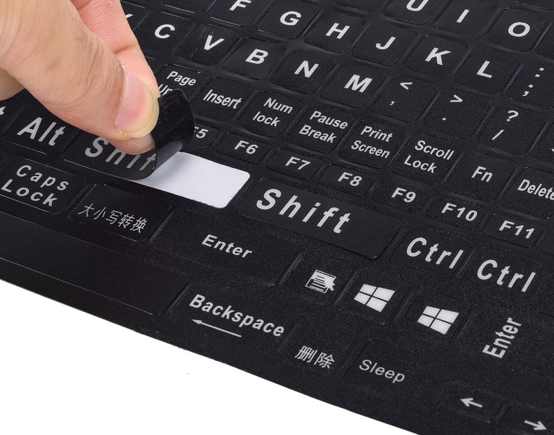 imComor English Keyboard Stickers, Universal Large Letters Computer Laptop Replacement Keyboard Stickers with White Font Black Background for Laptop PC Computer Notebook Desktop Keyboard Alphabet Sticker - Image 1