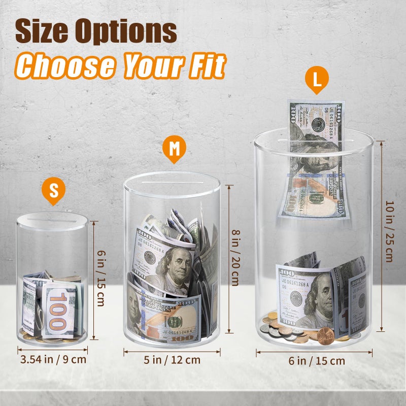 Hicocool Clear Piggy Bank, Acrylic Piggy Bank for Adults Must Break to Open, Unopenable Money Saving Box for Boys Girls Birthday Gift (10" H x 6" D) - Image 2