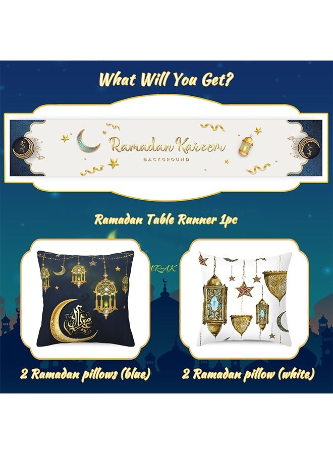 يواوليتي رمضان الجدول عداء ، رمضان الجدول زينة ، رمضان وسادة يغطي ، رمضان ديكورات للمنزل ، 1 قطع الجدول عداء و 4 قطع الزخرفية وسادة يغطي  - Image 4