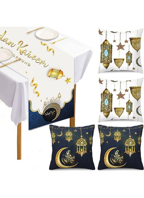 Ramadan Table Runner,Ramadan Table Decorations,Ramadan Pillow Covers,Ramadan Decorations for Home,1 PCS Table Runner and 4 PCS Decorative Pillow Covers