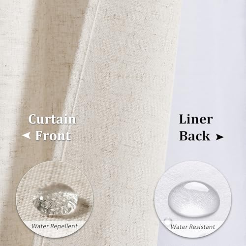 Naturoom Beige Linen Shower Curtain with Snap in Liner Set Rustic Farmhouse Shower Curtains for Bathroom 200GSM Textured Cream Burlap Cloth Double Bath Curtains with See Through Top Window 72x72 - Image 5
