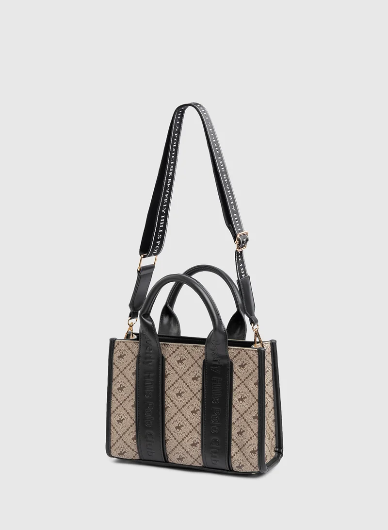 BEVERLY HILLS POLO CLUB Logo Patterned Tote Bag