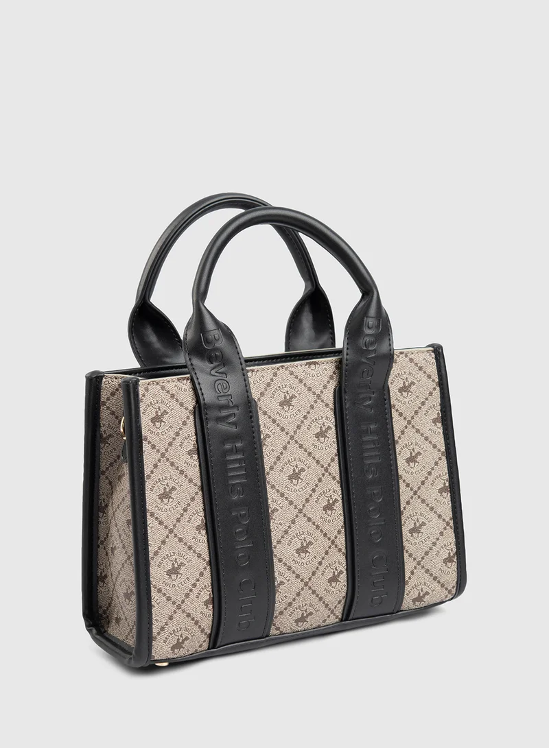 BEVERLY HILLS POLO CLUB Logo Patterned Tote Bag