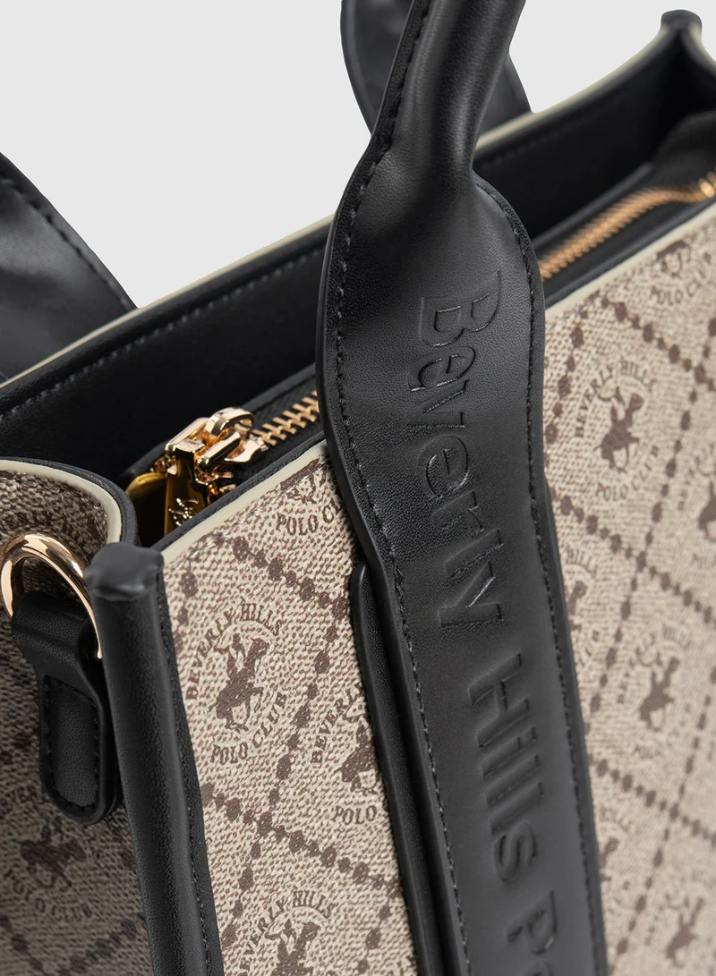 BEVERLY HILLS POLO CLUB Logo Patterned Tote Bag