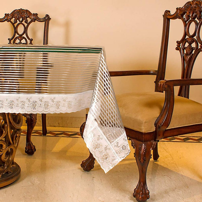 Freelance PVC Linea Dining Table Cover Cloth Tablecloth Waterproof Protector, 6-8 Seater, 60 X 90 inches, Rectangle (with White-Laced Edges), Product of Meiwa, Japan - Image 1