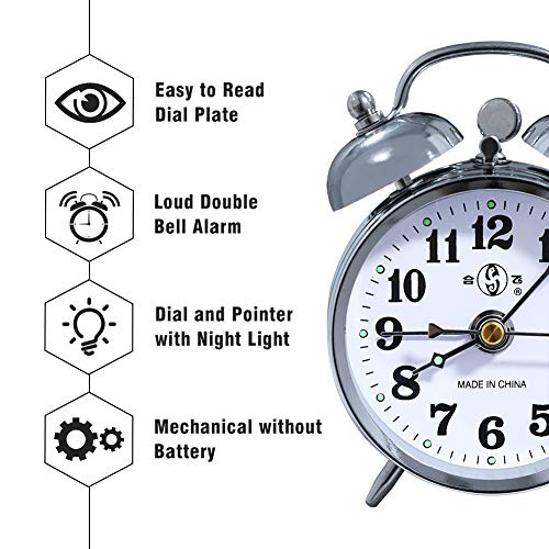 KEYPOWER Alarm Clock Mechanical Wind Twin Bell Double Bell Small - Image 2