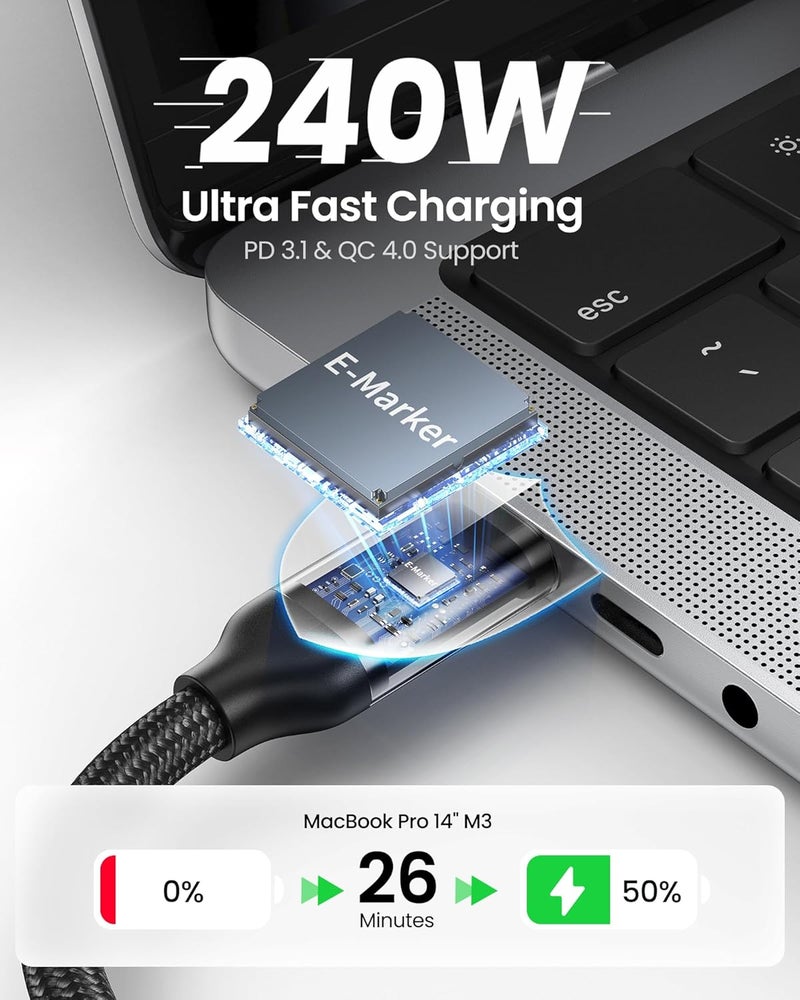 سيلكلاند كابل Silkland USB4، متوافق مع كابل Thunderbolt 4، [مزامنة بيانات 40 جيجابت في الثانية، 8K/6K/5K@60Hz 4K@144Hz، شحن سريع PD3.1 بقوة 240 واط]، كابل USB C Thunderbolt لـ MacBook Pro، PSSD، محطة الإرساء، الشاشة (3 متر) - Image 5