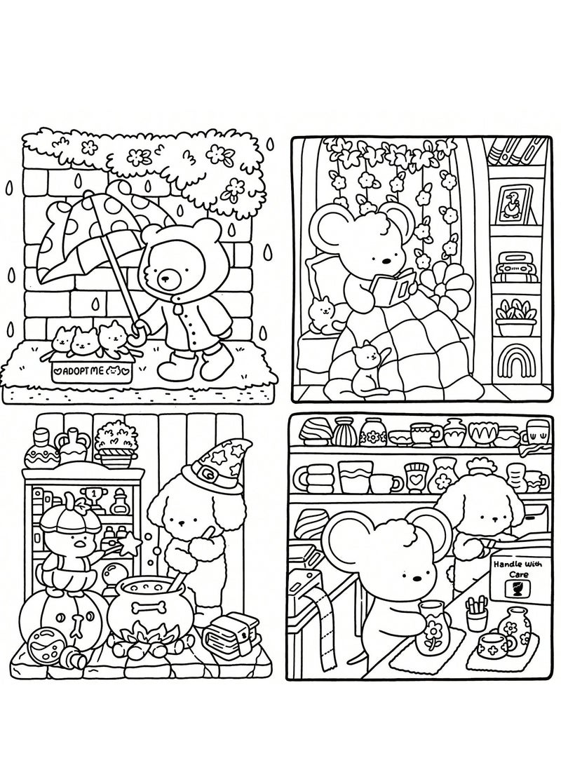 كتاب تلوين للكبار والمراهقين – إصدار "أصدقاء الدفء" يضم مشاهد حيوانية لطيفة ومريحة، ورسومات كرتونية مرحة بأسلوب فني ساحر | مثالي لتخفيف التوتر، والتعبير الإبداعي، والمرح الفني | هدية مثالية لأعياد الميلاد، الكريسماس، الهالوين، وعيد الحب - Image 4