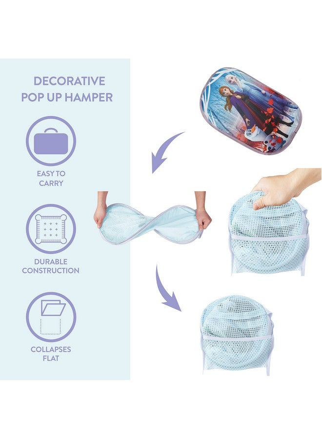 Idea Nuova Frozen 2 Pop-Up Hamper for Kids,Laundry Hamper with Anna & Elsa Design, Durable Mesh Fabric & Carry Handles, 21”H x 13.5”W, Collapsible Storage for Bedroom or Playroom - Image 2