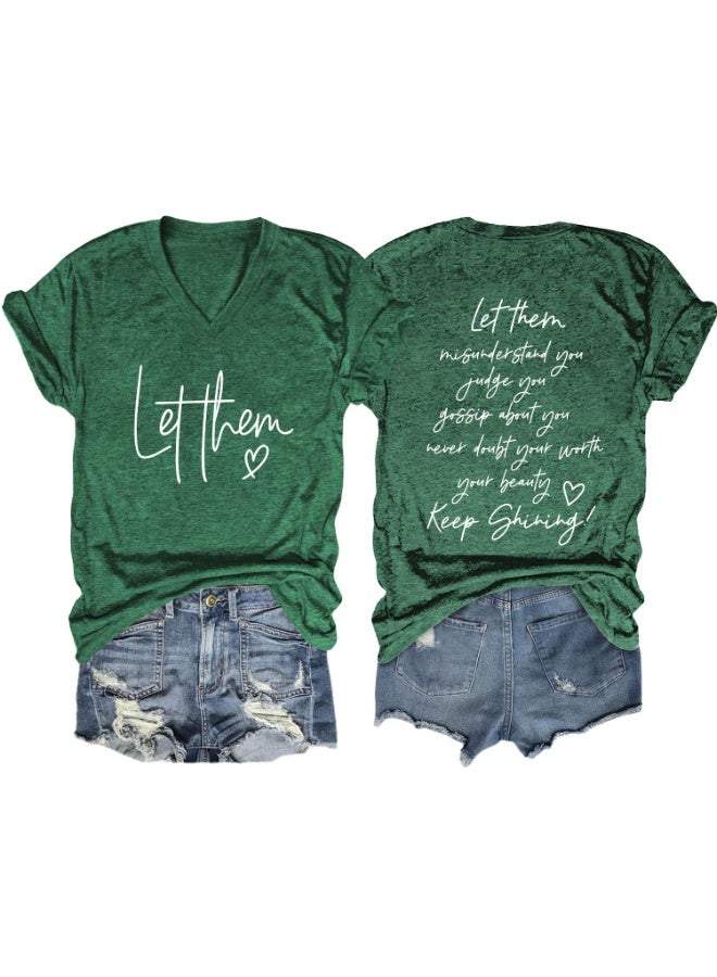 'Let Them' Printed Women Motivational Saying Graphic Tshirt Casual Loose Tops - Image 1