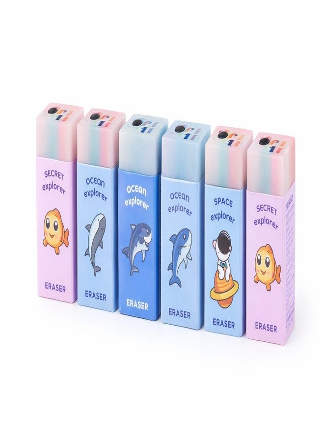 APCATIO Pastel Explorer Series Erasers – Ocean & Space Cartoon Design | Pack of 6 - Image 1