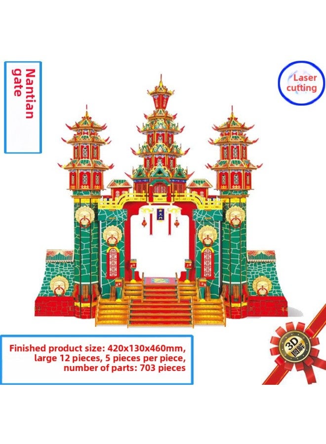 Gift Night Market Stall Laser Cutting Nantianmen Toy Model 3D Puzzle Diy Wooden Puzzle-Color:Grass Boat Borrowed Arrow - Image 3