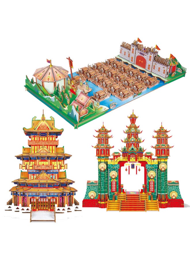 Gift Night Market Stall Laser Cutting Nantianmen Toy Model 3D Puzzle Diy Wooden Puzzle-Color:Grass Boat Borrowed Arrow - Image 2