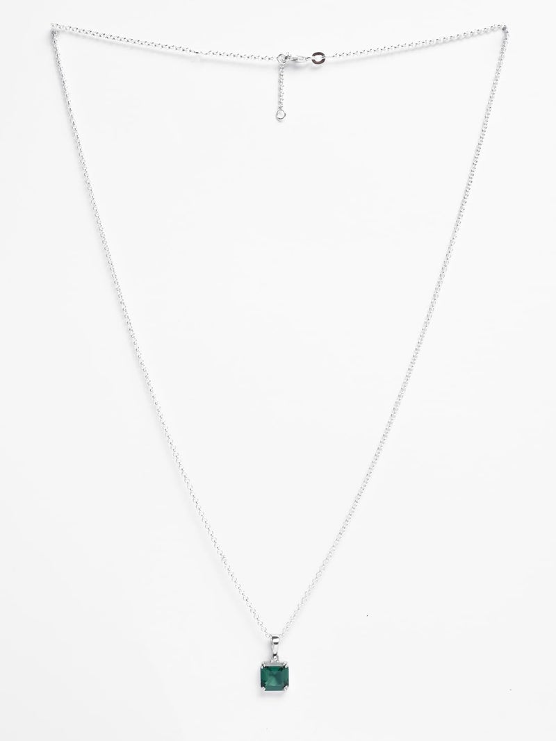 CLARA Pure 925 Sterling Silver Green Octagon Men Pendant Necklace | With or Without Chain | Gift for Men & Boys |Platinum Plated, Swiss Zircon - Image 4