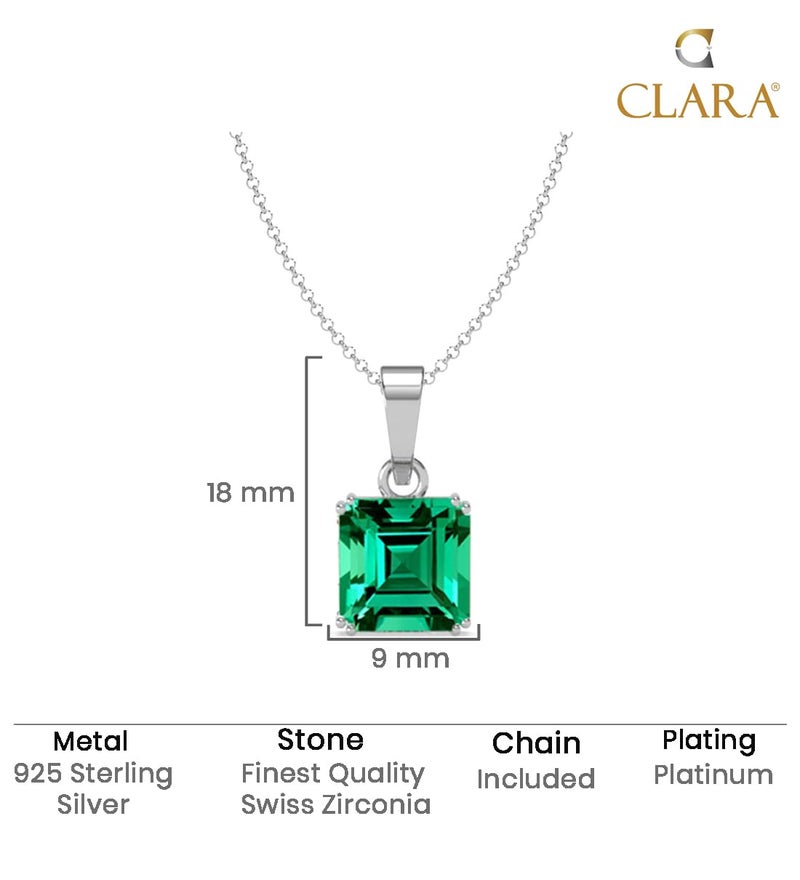 CLARA Pure 925 Sterling Silver Green Octagon Men Pendant Necklace | With or Without Chain | Gift for Men & Boys |Platinum Plated, Swiss Zircon - Image 5