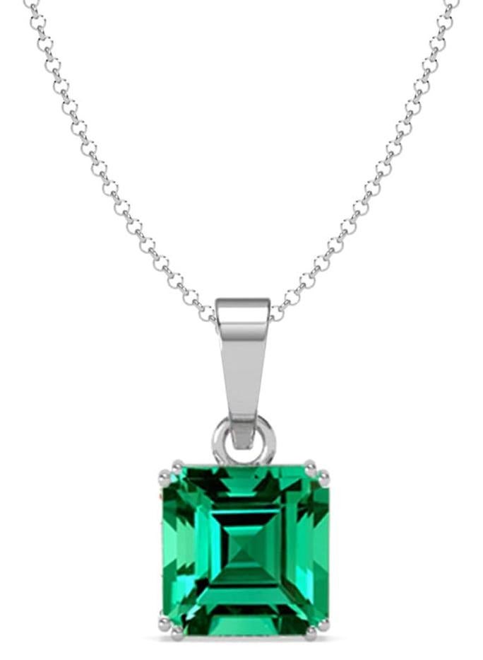 CLARA Pure 925 Sterling Silver Green Octagon Men Pendant Necklace | With or Without Chain | Gift for Men & Boys |Platinum Plated, Swiss Zircon - Image 1