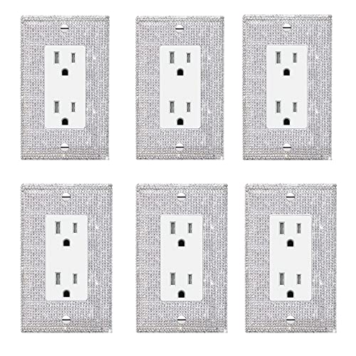 Gaocai 6 Pcs Silver Shiny Silver Rhinestones Outlet Covers Wall Plates Light Switch Cover Decorative Outlet Cover Switch Plates And Outlet Covers - Image 1