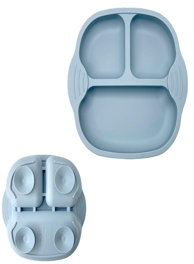 KRIVETY Baby Suction Plates Soft Silicone Unbreakable Self Feeding Divided 4 Strong Cups Dishwasher Microwave Oven Safe BPA Free Weaning Plate Toddler Kids Non-Slip High Chairs Tray and Table (Blue) - Image 1