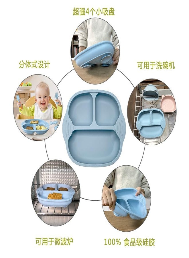KRIVETY Baby Suction Plates Soft Silicone Unbreakable Self Feeding Divided 4 Strong Cups Dishwasher Microwave Oven Safe BPA Free Weaning Plate Toddler Kids Non-Slip High Chairs Tray and Table (Blue) - Image 5