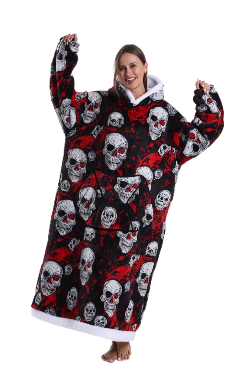 Capecage Blanket Hoodie, Long Hooded Blanket Sweatshirt as Birthday Gifts for Women Men, Long Wearable Blanket for Women Men. (Skull) - Image 1