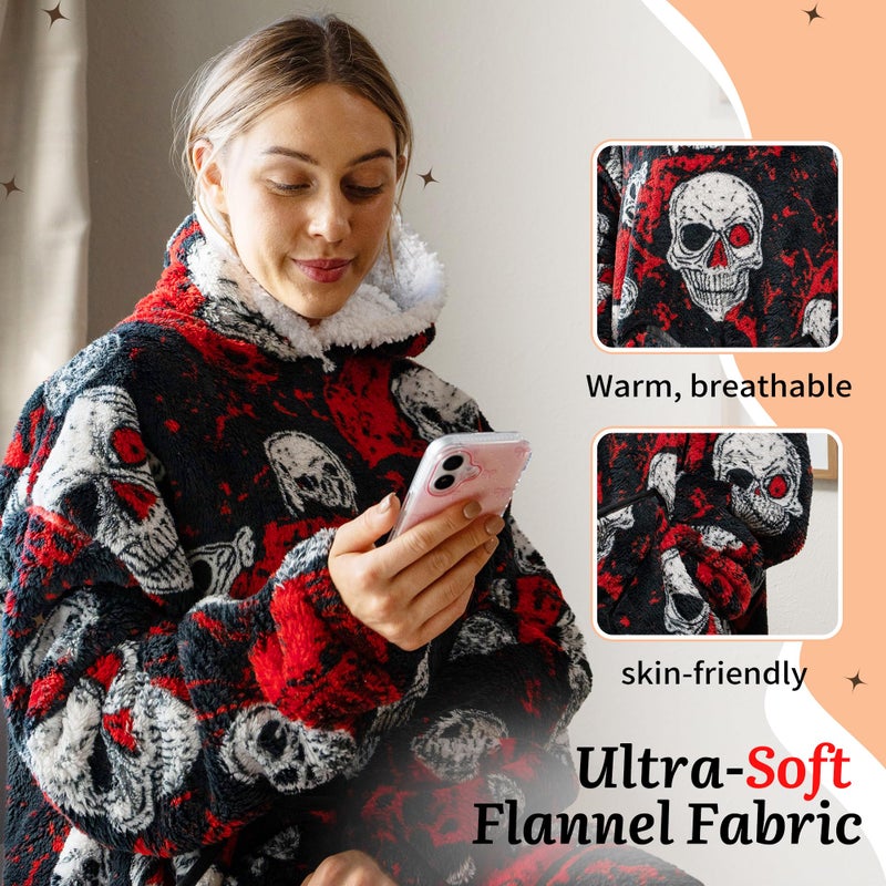 Capecage Blanket Hoodie, Long Hooded Blanket Sweatshirt as Birthday Gifts for Women Men, Long Wearable Blanket for Women Men. (Skull) - Image 4