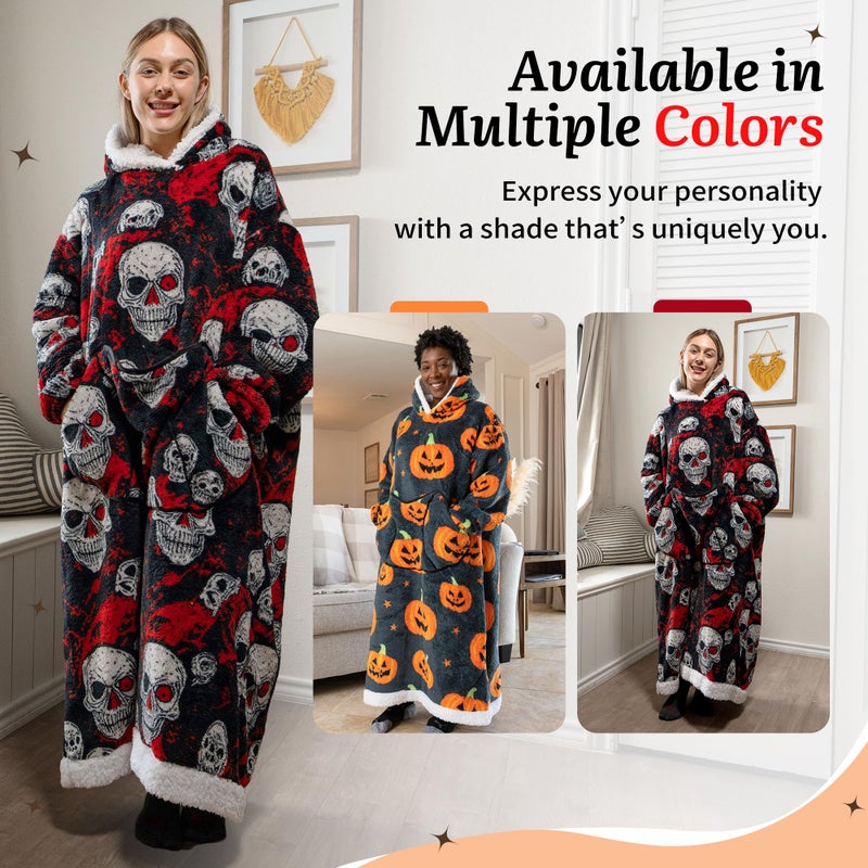 Capecage Blanket Hoodie, Long Hooded Blanket Sweatshirt as Birthday Gifts for Women Men, Long Wearable Blanket for Women Men. (Skull) - Image 5