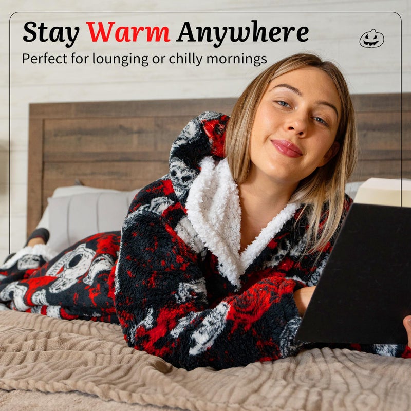 Capecage Blanket Hoodie, Long Hooded Blanket Sweatshirt as Birthday Gifts for Women Men, Long Wearable Blanket for Women Men. (Skull) - Image 2