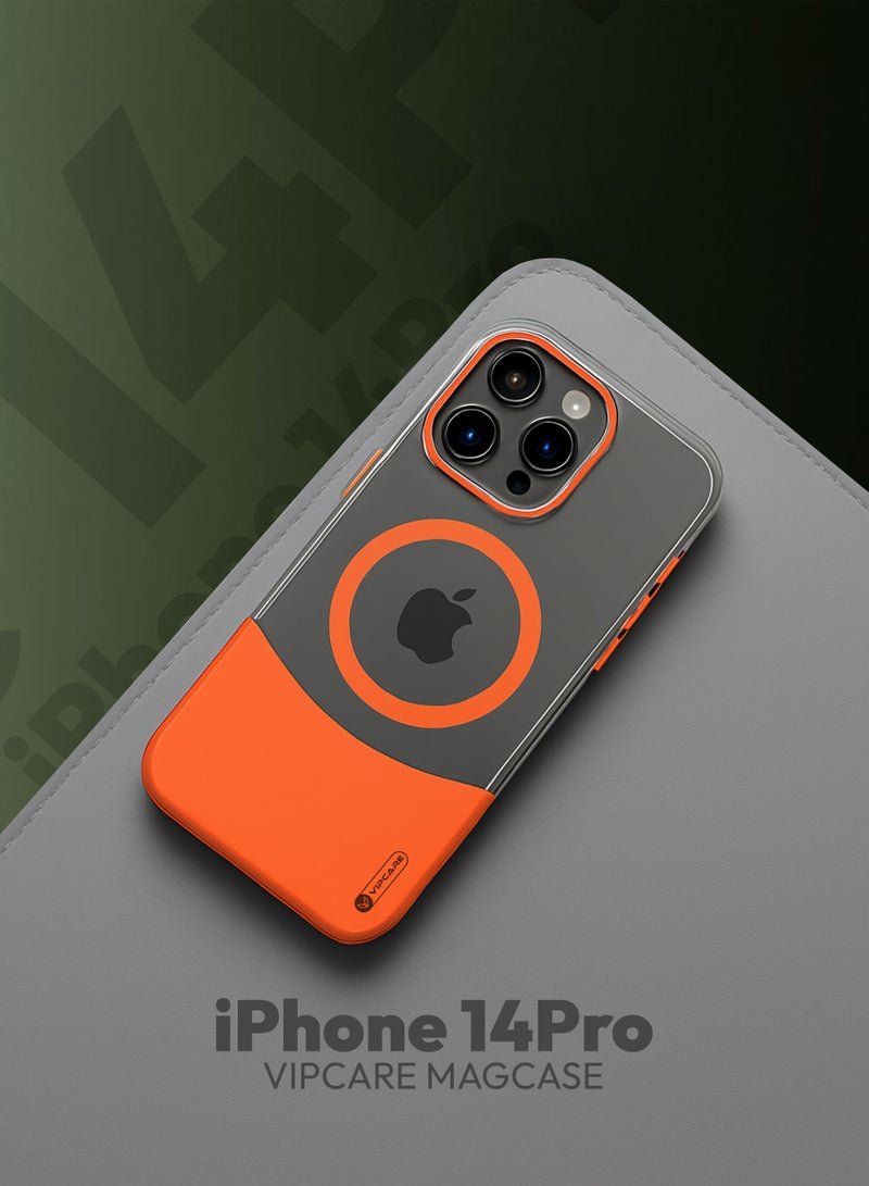 Vipcare Iphone 14 Pro PC Duo Magcase Drop Protection and Scratch proof Iphone 14 Pro Magsafe Magnetic Wireless chanrging Iphone Case Orange - Image 2