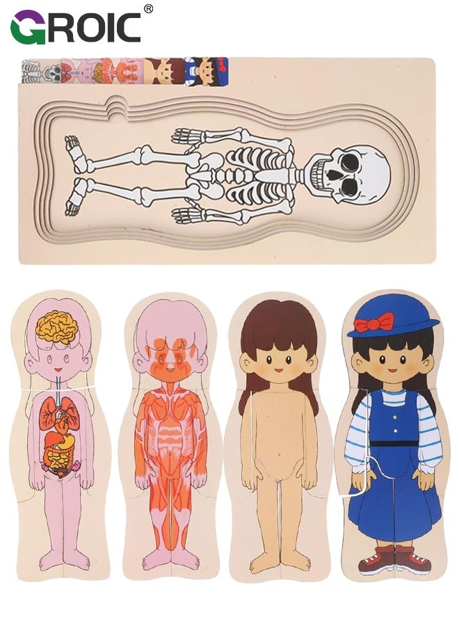 GROIC My Body Parts Puzzle for Toddlers, Kids Girls Boys Wooden Anatomy Puzzle 3-5 Years Old Preschool Learning Game Human Body Cognitive Toys, Montessori Skeleton Toy (Girls) - Image 1